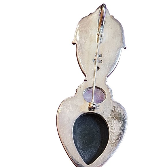 Vintage Sajen 925 Sterling Huge Semi Precious Goddess Pendant Brooch (A2119) - Picture 4 of 6